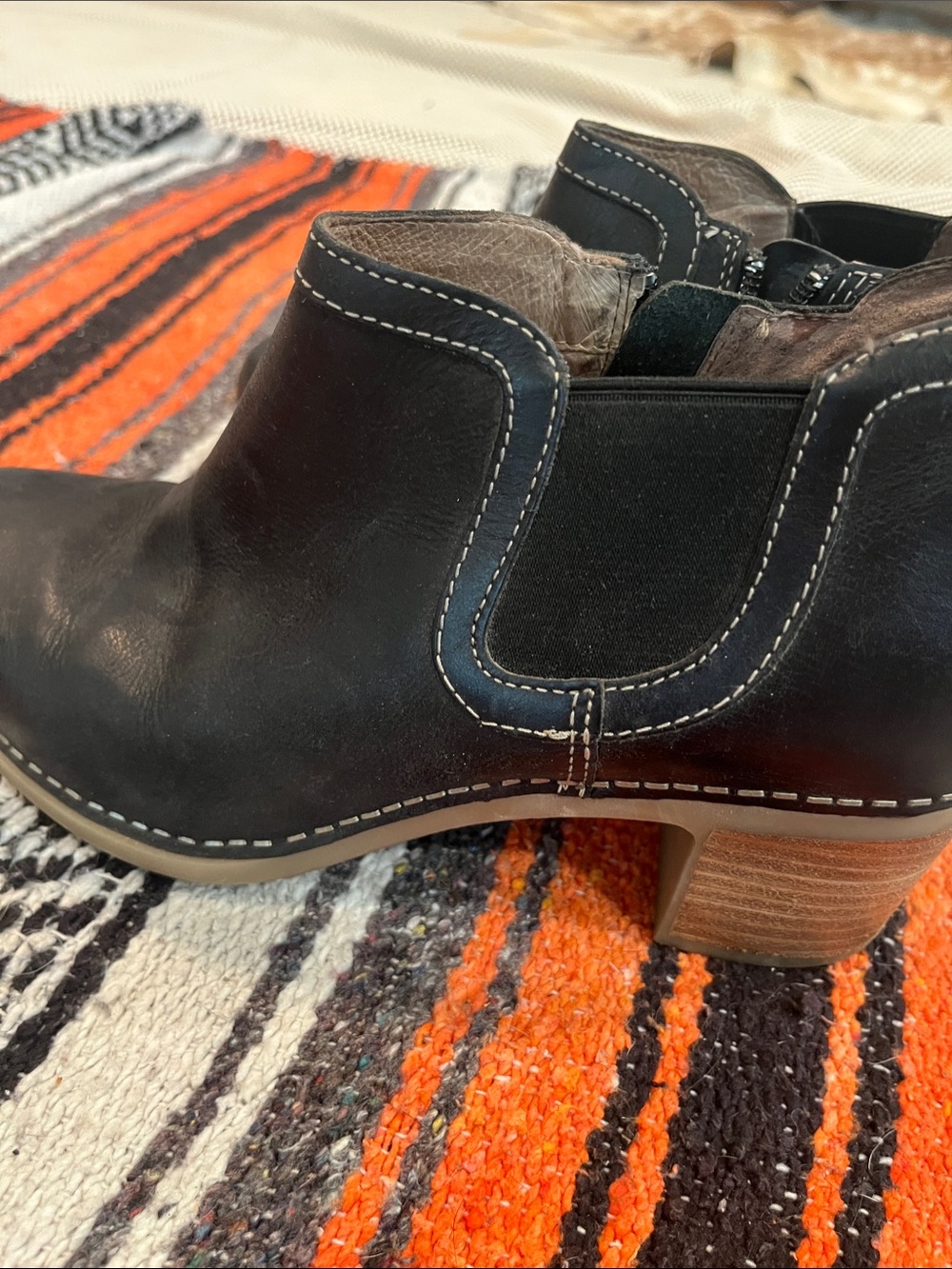 Dansko Black Leather Ankle Bootie with Contrast Stitching